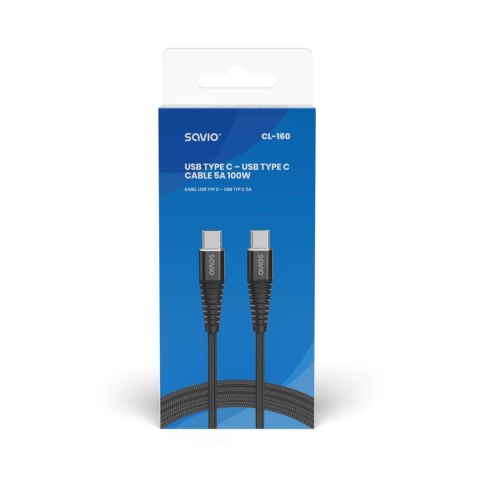 SAVIO KABEL USB TYP C - USB TYP C 5A, 2M CL-160 SAVIO SAVIO KABEL USB TYP C - USB TYP C 5A, 2M CL-160 SAVIO