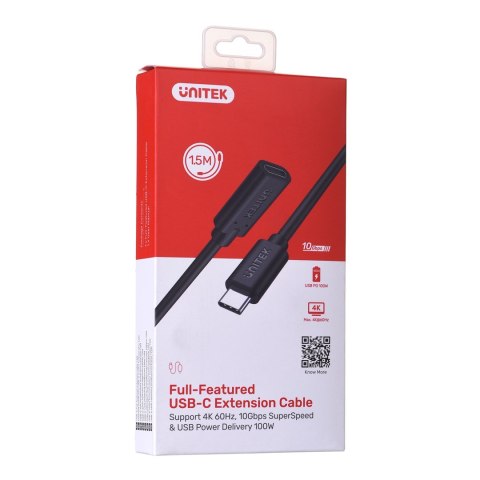 UNITEK PRZEDŁUŻACZ USB-C 10GBPS, 4K60HZ, PD 100W, 1,5M, C14086BK-1.5M UNITEK UNITEK PRZEDŁUŻACZ USB-C 10GBPS, 4K60HZ, PD 100W, 1,5M, C14086BK-1.5M UNITEK
