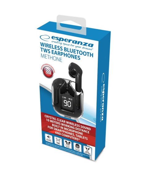 ESPERANZA SŁUCHAWKI DOUSZNE BLUETOOTH TWS METHONE BLACK EH238K Esperanza ESPERANZA SŁUCHAWKI DOUSZNE BLUETOOTH TWS METHONE BLACK EH238K Esperanza