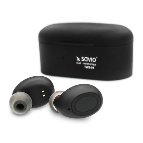 Słuchawki SAVIO TWS-04 (bluetooth; bezprzewodowe, Bluetooth; z wbudowanym mikrofonem; kolor czarny SAVIO Słuchawki SAVIO TWS-04 (bluetooth; bezprzewodowe, Bluetooth; z wbudowanym mikrofonem; kolor czarny SAVIO