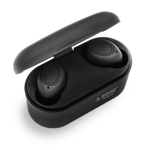 Słuchawki SAVIO TWS-04 (bluetooth; bezprzewodowe, Bluetooth; z wbudowanym mikrofonem; kolor czarny SAVIO Słuchawki SAVIO TWS-04 (bluetooth; bezprzewodowe, Bluetooth; z wbudowanym mikrofonem; kolor czarny SAVIO