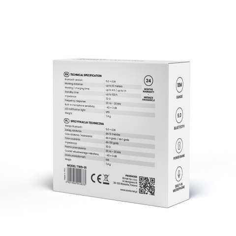 Słuchawki bezprzewodowe SAVIO TWS-01 (douszne; bezprzewodowe, Bluetooth; z wbudowanym mikrofonem; kolor biały SAVIO Słuchawki bezprzewodowe SAVIO TWS-01 (douszne; bezprzewodowe, Bluetooth; z wbudowanym mikrofonem; kolor biały SAVIO