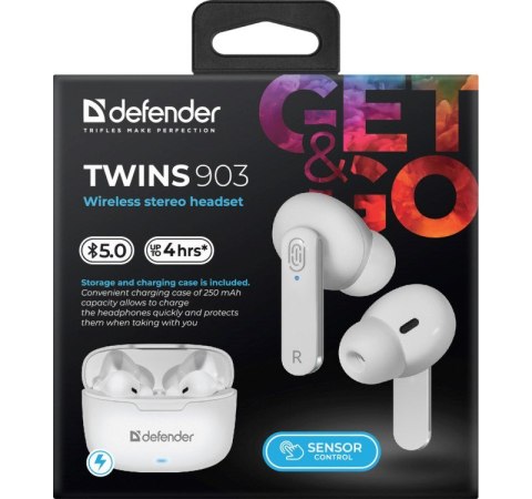 DEFENDER SŁUCHAWKI BLUETOOTH TWINS 903 DOUSZNE BIAŁE 63903 Defender DEFENDER SŁUCHAWKI BLUETOOTH TWINS 903 DOUSZNE BIAŁE 63903 Defender