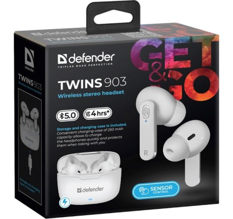 DEFENDER SŁUCHAWKI BLUETOOTH TWINS 903 DOUSZNE BIAŁE 63903 Defender DEFENDER SŁUCHAWKI BLUETOOTH TWINS 903 DOUSZNE BIAŁE 63903 Defender