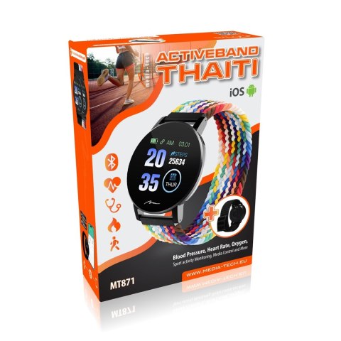 MEDIA-TECH SMARTBAND THAITI, MONITORING CIŚNIENIA KRWI, PULSU ORAZ INNYCH PARAMETRÓW, DWA PASKI NYLONOWE W ZESTAWIE MT871 Media tech MEDIA-TECH SMARTBAND THAITI, MONITORING CIŚNIENIA KRWI, PULSU ORAZ INNYCH PARAMETRÓW, DWA PASKI NYLONOWE W ZESTAWIE MT871 Media tech