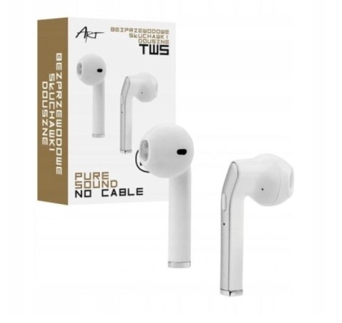 Słuchawki ART AP-TW-B2 (bezprzewodowe, z mikrofonem, TWS (microUSB) białe/srebrne) ART Słuchawki ART AP-TW-B2 (bezprzewodowe, z mikrofonem, TWS (microUSB) białe/srebrne) ART
