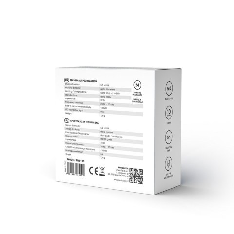 Słuchawki bezprzewodowe SAVIO TWS-03 (bluetooth; bezprzewodowe, Bluetooth; z wbudowanym mikrofonem; kolor czarny SAVIO Słuchawki bezprzewodowe SAVIO TWS-03 (bluetooth; bezprzewodowe, Bluetooth; z wbudowanym mikrofonem; kolor czarny SAVIO