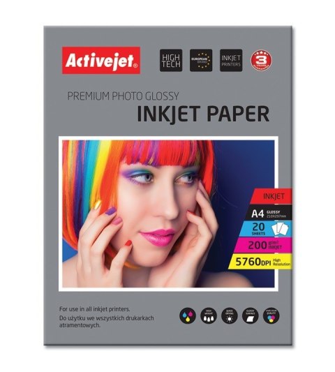 Activejet AP4-200G20 Papier fotograficzny błyszczący (A4; 20 szt.) Activejet Activejet AP4-200G20 Papier fotograficzny błyszczący (A4; 20 szt.) Activejet