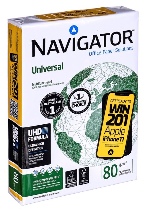 Papier xero ksero biurowy Universal Premium Navigator 8247A80 (A4; 80g/m2; 500 szt.arkuszy; papier biały) Igepa