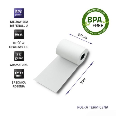 QOLTEC ROLKA TERMICZNA 57X30 | 55G/M2 | 10SZT | BPA FREE Qoltec QOLTEC ROLKA TERMICZNA 57X30 | 55G/M2 | 10SZT | BPA FREE Qoltec