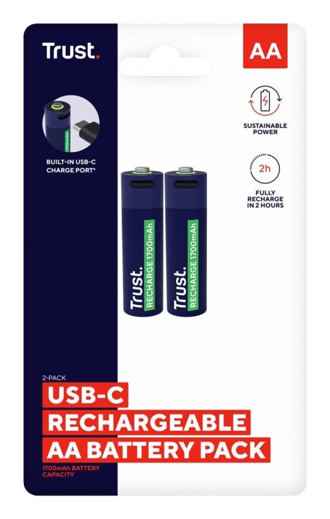 Baterie AA Trust USB-C RECHARGEABLE BATTERIES 2P Trust Baterie AA Trust USB-C RECHARGEABLE BATTERIES 2P Trust