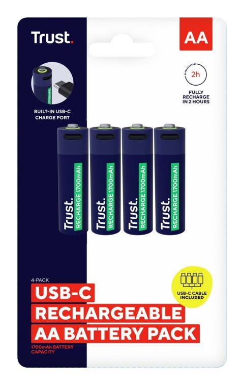 Baterie AA Trust USB-C RECHARGEABLE BATTERIES 4P Trust Baterie AA Trust USB-C RECHARGEABLE BATTERIES 4P Trust