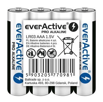 EVERACTIVE BATERIE ALKALICZNE PRO ALKALINE R03, AAA, SHRINK 4SZT , 1250 MAH, WYSOKA WYDAJNOŚĆ, LR03PRO4T EverActive EVERACTIVE BATERIE ALKALICZNE PRO ALKALINE R03, AAA, SHRINK 4SZT , 1250 MAH, WYSOKA WYDAJNOŚĆ, LR03PRO4T EverActive