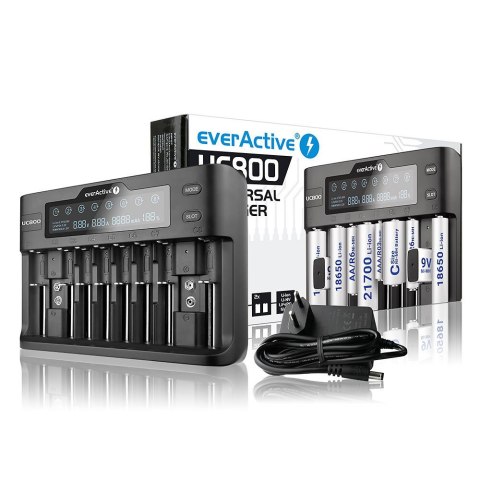 EVERACTIVE ŁADOWARKA DO AKUMULATORÓW CYLINDRYCZNYCH LI-ION ORAZ NI-MH UC800 EverActive EVERACTIVE ŁADOWARKA DO AKUMULATORÓW CYLINDRYCZNYCH LI-ION ORAZ NI-MH UC800 EverActive