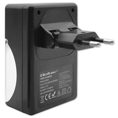 QOLTEC ŁADOWARKA DO AKUMULATORKÓW NI-MH TYPU R03/AAA R06/AA | 300MA Qoltec QOLTEC ŁADOWARKA DO AKUMULATORKÓW NI-MH TYPU R03/AAA R06/AA | 300MA Qoltec