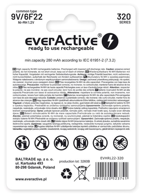 Zestaw akumulatorków everActive EVHRL22-320 (320 mah ; Ni-MH) EverActive Zestaw akumulatorków everActive EVHRL22-320 (320 mah ; Ni-MH) EverActive