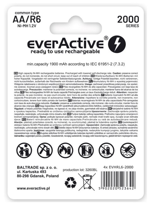 Zestaw akumulatorków everActive EVHRL6-2000 (2000mAh ; Ni-MH) EverActive Zestaw akumulatorków everActive EVHRL6-2000 (2000mAh ; Ni-MH) EverActive