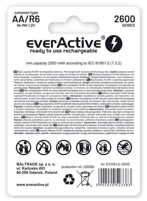 Zestaw akumulatorków everActive Professional line EVHRL6-2600 (2600mAh ; Ni-MH) EverActive Zestaw akumulatorków everActive Professional line EVHRL6-2600 (2600mAh ; Ni-MH) EverActive