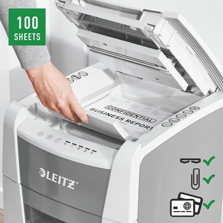 Leitz Niszczarka IQ AutoFeed 100, P4, 100 kartek, 34 l kosz LEITZ Leitz Niszczarka IQ AutoFeed 100, P4, 100 kartek, 34 l kosz LEITZ