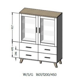 Witryna LOTTA 120 2D4S biały+ dąb sonoma Cama MEBLE