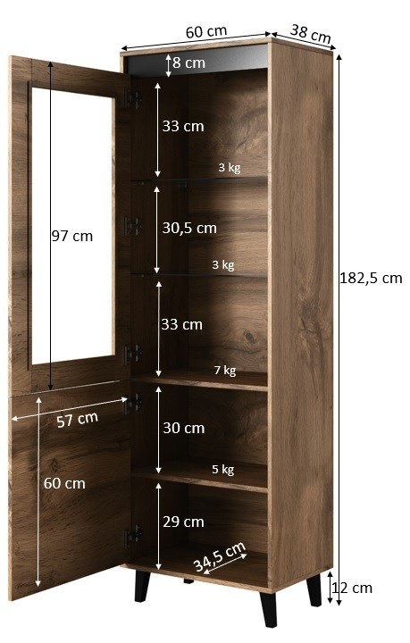 Witryna NORD 60x38x182,5 dąb wotan/antracyt Cama MEBLE Witryna NORD 60x38x182,5 dąb wotan/antracyt Cama MEBLE