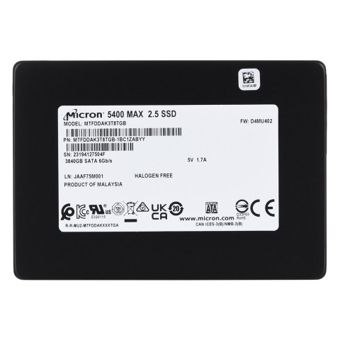 Dysk SSD Micron 5400 MAX 3.84TB SATA 2.5" MTFDDAK3T8TGB-1BC1ZABYYR (DWPD 3.4) Micron Dysk SSD Micron 5400 MAX 3.84TB SATA 2.5" MTFDDAK3T8TGB-1BC1ZABYYR (DWPD 3.4) Micron