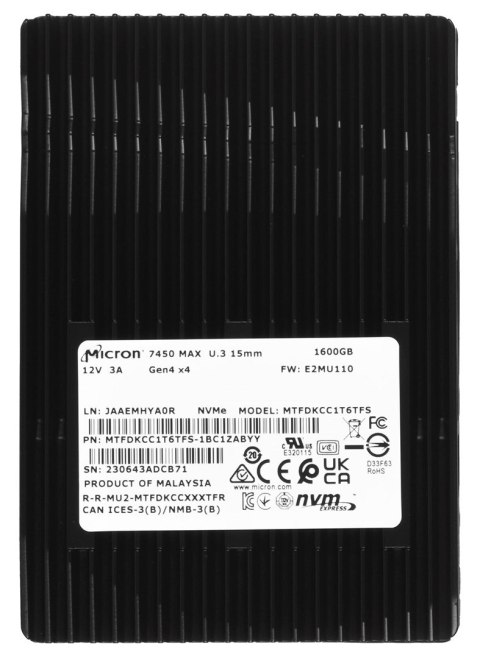 Dysk SSD Micron 7450 MAX 1.6TB U.3 (15mm) NVMe Gen4 MTFDKCC1T6TFS-1BC1ZABYYR (DWPD 3) Micron Dysk SSD Micron 7450 MAX 1.6TB U.3 (15mm) NVMe Gen4 MTFDKCC1T6TFS-1BC1ZABYYR (DWPD 3) Micron