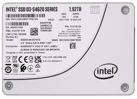 Dysk SSD Solidigm (Intel) S4620 1.92TB SATA 2.5" SSDSC2KG019TZ01 (DWPD up to 4) SOLIDIGM Dysk SSD Solidigm (Intel) S4620 1.92TB SATA 2.5" SSDSC2KG019TZ01 (DWPD up to 4) SOLIDIGM