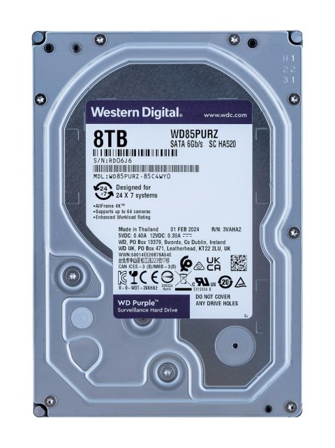 Dysk twardy HDD WD Purple WD85PURZ (8 TB ; 3.5"; 256 MB) WD Dysk twardy HDD WD Purple WD85PURZ (8 TB ; 3.5"; 256 MB) WD