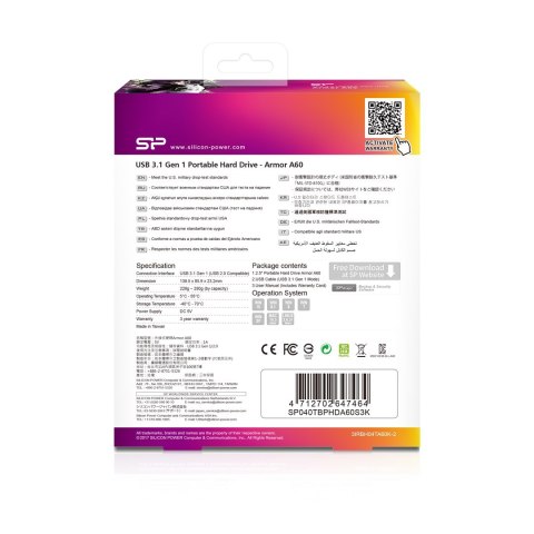 Dysk zewnętrzny Silicon Power Armor A60 SP040TBPHDA60S3K (4 TB ; 2.5"; USB 3.1; 5400 obr/min) Silicon Power Dysk zewnętrzny Silicon Power Armor A60 SP040TBPHDA60S3K (4 TB ; 2.5"; USB 3.1; 5400 obr/min) Silicon Power