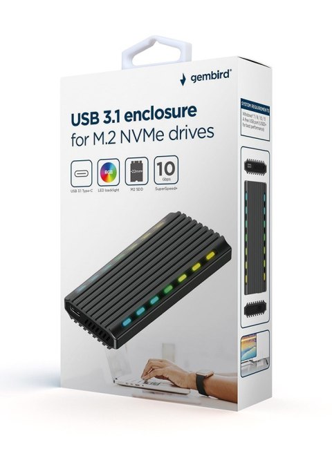GEMBIRD OBUDOWA USB 3.1 NA DYSK M.2 NVME, RGB, ALUMINIOWA GEMBIRD GEMBIRD OBUDOWA USB 3.1 NA DYSK M.2 NVME, RGB, ALUMINIOWA GEMBIRD