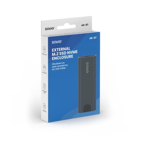 SAVIO OBUDOWA NA DYSK ZEWN. M.2 SSD NVME, USB, AK-67 SAVIO SAVIO OBUDOWA NA DYSK ZEWN. M.2 SSD NVME, USB, AK-67 SAVIO