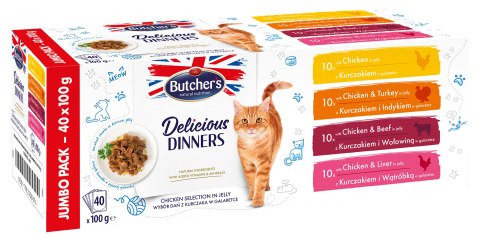 BUTCHER'S Delicious Dinners Jumbo Pack - mokra karma dla kota - 40x100 g Butcher's BUTCHER'S Delicious Dinners Jumbo Pack - mokra karma dla kota - 40x100 g Butcher's