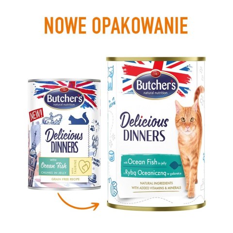 BUTCHER'S Delicious dinners Kawałki z rybą morską w galaretce - mokra karma dla kota - 400 g Butcher's BUTCHER'S Delicious dinners Kawałki z rybą morską w galaretce - mokra karma dla kota - 400 g Butcher's