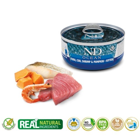 FARMINA N&D CAT OCEAN TUNA,COD,SHRIMP&PUMPKIN KITTEN - mokra karma dla kociąt - 70 g Farmina FARMINA N&D CAT OCEAN TUNA,COD,SHRIMP&PUMPKIN KITTEN - mokra karma dla kociąt - 70 g Farmina