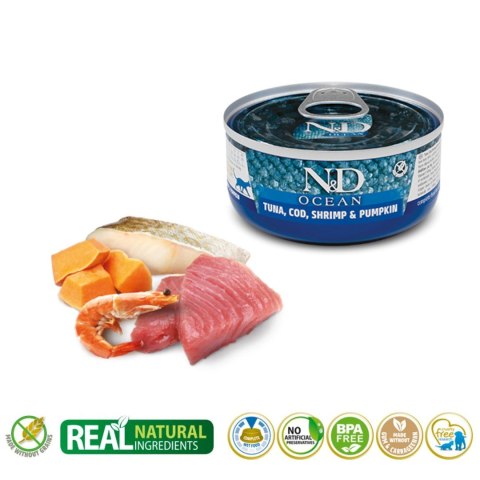 FARMINA N&D Cat Ocean Tuna, Cod, Shrimp, Pumpkin - mokra karma dla kota - 70 g Farmina FARMINA N&D Cat Ocean Tuna, Cod, Shrimp, Pumpkin - mokra karma dla kota - 70 g Farmina