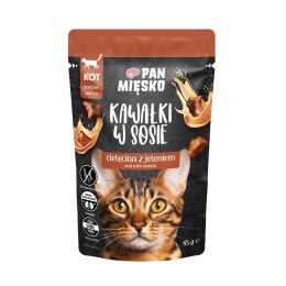PAN MIĘSKO Kawałki w sosie Cielęcina z jeleniem (dorosły) - Karma mokra dla kota - 85g PAN MIĘSKO