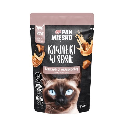 PAN MIĘSKO Kawałki w sosie Kurczak z przepiórką (dorosły) - Karma mokra dla kota - 85g PAN MIĘSKO PAN MIĘSKO Kawałki w sosie Kurczak z przepiórką (dorosły) - Karma mokra dla kota - 85g PAN MIĘSKO