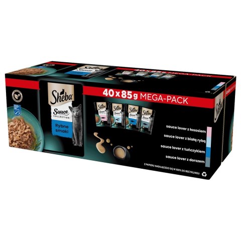 SHEBA Sauce Collection Mix Smaków rybnych w sosie - Mokra karma dla kota - 40x85g Sheba SHEBA Sauce Collection Mix Smaków rybnych w sosie - Mokra karma dla kota - 40x85g Sheba
