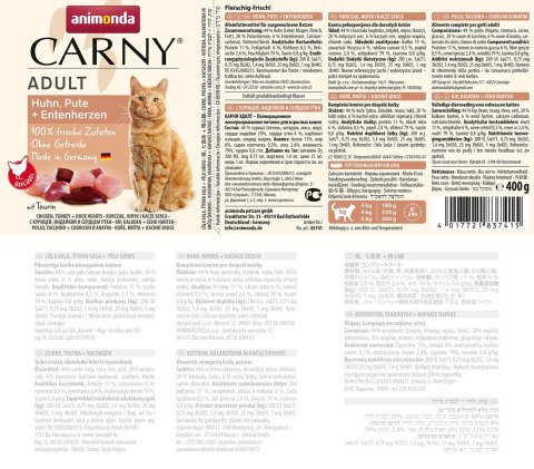ANIMONDA Carny Adult kurczak, indyk, kacze serca - mokra karma dla kota - 400g Animonda ANIMONDA Carny Adult kurczak, indyk, kacze serca - mokra karma dla kota - 400g Animonda