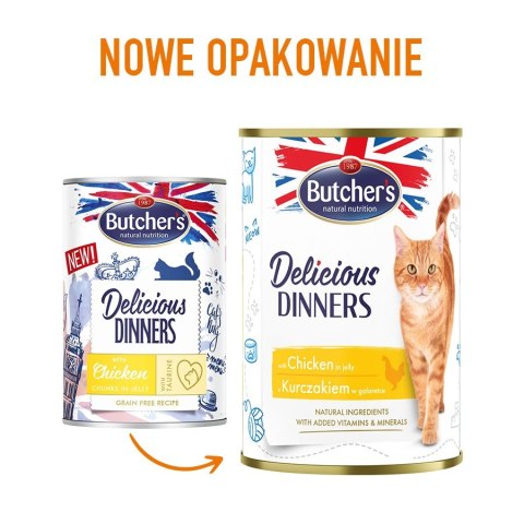 BUTCHER'S Delicious Dinners Kawałki z kurczakiem w galaretce - mokra karma dla kota - 400 g Butcher's BUTCHER'S Delicious Dinners Kawałki z kurczakiem w galaretce - mokra karma dla kota - 400 g Butcher's