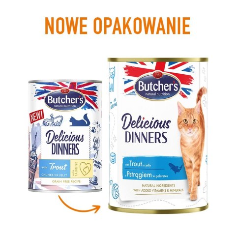 BUTCHER'S Delicious Dinners Kawałki z pstrągiem w galaretce - mokra karma dla kota - 400 g Butcher's BUTCHER'S Delicious Dinners Kawałki z pstrągiem w galaretce - mokra karma dla kota - 400 g Butcher's