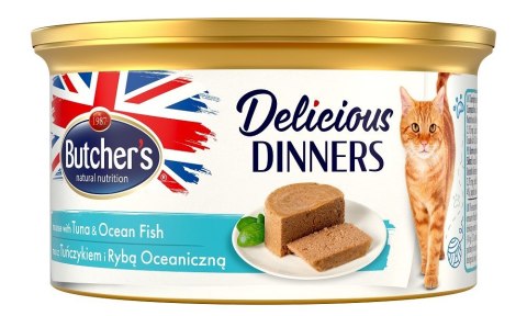 Butcher's Delicious Dinners Cat - mokra karma dla kota z tuńczykiem i rybami oceanicznymi w formie musu - puszka - 85 g Butcher's Butcher's Delicious Dinners Cat - mokra karma dla kota z tuńczykiem i rybami oceanicznymi w formie musu - puszka - 85 g Butcher's
