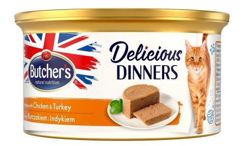 Butcher's Delicious Dinners Cat z kurczakiem i indykiem - mokra karma dla kota w formie musu - puszka 85 g Butcher's Butcher's Delicious Dinners Cat z kurczakiem i indykiem - mokra karma dla kota w formie musu - puszka 85 g Butcher's