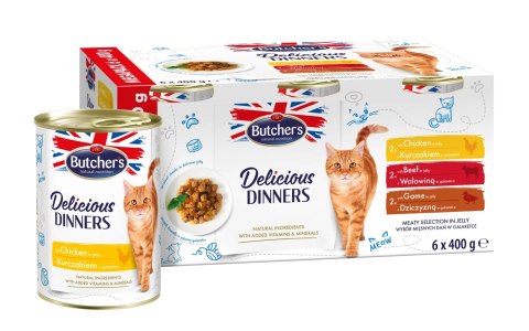 Butcher's Delicious Dinners megapack mix smaków dania z mięsem kawałki w galaretce karma dla kota 6 x 400g Butcher's Butcher's Delicious Dinners megapack mix smaków dania z mięsem kawałki w galaretce karma dla kota 6 x 400g Butcher's