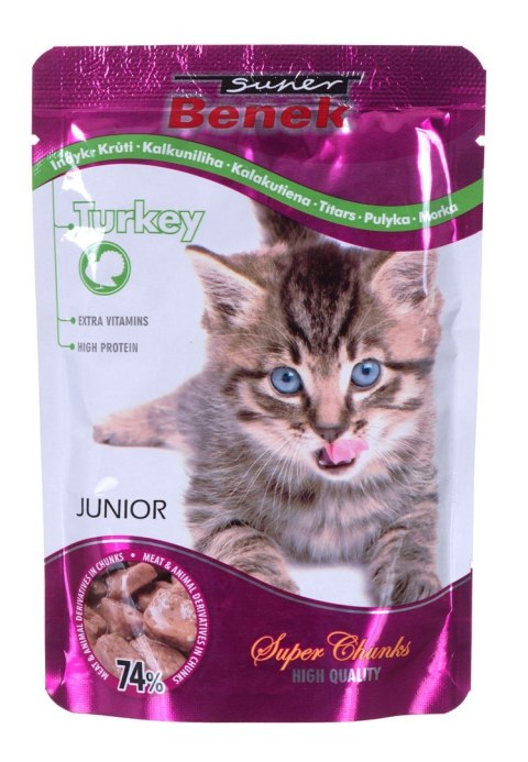 CERTECH Super Benek Junior saszetka dla kota z kawałkami indyka w sosie 100g Super Benek CERTECH Super Benek Junior saszetka dla kota z kawałkami indyka w sosie 100g Super Benek