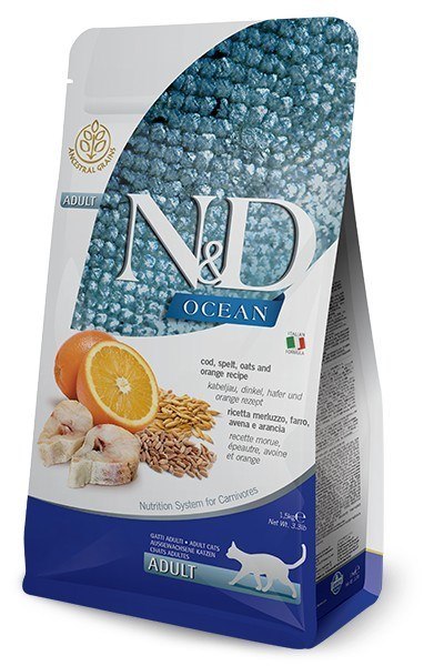 FARMINA N&D Ocean Cod, Spelt, Oats & Orange Adult - sucha karma dla kota - 1,5kg Farmina FARMINA N&D Ocean Cod, Spelt, Oats & Orange Adult - sucha karma dla kota - 1,5kg Farmina