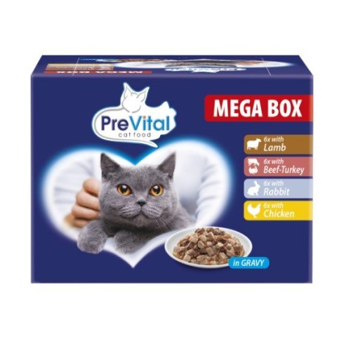 PREVITAL Megabox z jagnięciną, wołowiną, królikiem i kurczakiem - karma dla kota 24x100g PREVITAL PREVITAL Megabox z jagnięciną, wołowiną, królikiem i kurczakiem - karma dla kota 24x100g PREVITAL