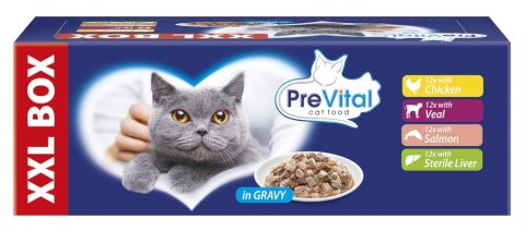 PREVITAL - Z kurczakiem, cielęciną, łososiem i wątróbką w sosie - karma dla kota 48x100g PREVITAL PREVITAL - Z kurczakiem, cielęciną, łososiem i wątróbką w sosie - karma dla kota 48x100g PREVITAL
