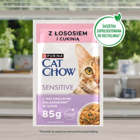 Purina Cat Chow Sensitive z łososiem i cukinią w sosie - mokra karma dla kota - 85 g PURINA NESTLE Purina Cat Chow Sensitive z łososiem i cukinią w sosie - mokra karma dla kota - 85 g PURINA NESTLE